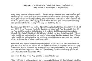 Công văn 148/TCDS-TTGD tuyên truyền Nghị định hướng dẫn Pháp lệnh Dân số