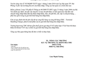 Công văn 1309/TCHQ-KTTT phí vận tải hàng hóa tới cửa khẩu nhập