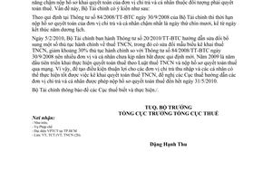 Công văn 3214/BTC-TCT quyết toán thuế thu nhập cá nhân năm 2009