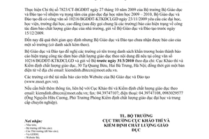 Công văn 1279/BGDĐT-KTKĐCLGD nhắc nhở báo cáo hiện trạng công tác đảm bảo chất lượng năm 2009