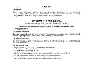 Quy chuẩn kỹ thuật Quốc gia QCVN 11:2010/BTC về dự trữ nhà nước đối với thóc bảo quản thoáng do Bộ Tài chính ban hành
