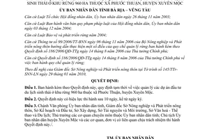 Quyết định 15/2010/QĐ-UBND đầu tư du lịch sinh thái ở khu rừng 960 ha Bà Rịa Vũng Tàu