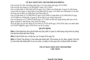 Quyết định 533/2010/QĐ-UBND  quản lý chất lượng công trình xây dựng