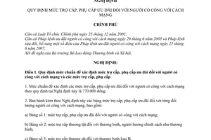 Nghị định 35/2010/NĐ-CP mức trợ cấp, phụ cấp ưu đãi  người có công với cách mạng