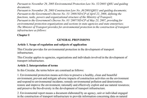 Circular No. 09/2010/TT-BGTVT on environmental protection in the development