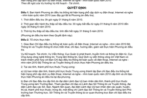 Quyết định 470/QĐ-BTTTT phương án điều tra thống kê hiện trạng phổ cập dịch vụ điện thoại, Internet nghe nhìn toàn quốc