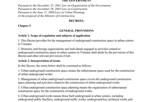 Decree No. 39/2010/ND-CP on management of urban underground construction space