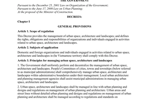 Decree No. 38/2010/ND-CP on management of urban space, architecture and landscap