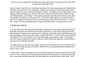 Thông báo 97/TB-VPCP kết luận Phó Thủ tướng Nguyễn Sinh Hùng