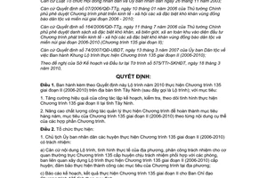 Quyết định 16/2010/QĐ-UBND lộ trình 2010 thực hiện Chương trình 135 giai đoạn II Tây Ninh