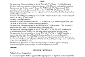 Circular No. 25/2010/TT-BNNPTNT guiding the food hygiene and safety inspection