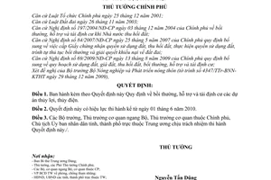 Quyết định 34/2010/QĐ-TTg  bồi thường, hỗ trợ tái định cư các dự án thủy lợi, thủy điện