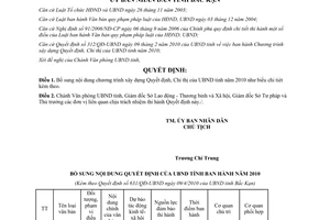 Quyết định 631/QĐ-UBND năm 2010 bổ sung nội dung chương trình xây dựng