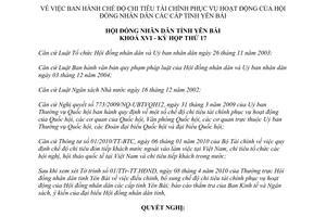 Nghị quyết 01/2010/NQ-HĐND chế độ chi tiêu tài chính phục vụ hoạt động HĐND