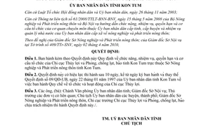 Quyết định 11/2010/QĐ-UBND cơ cấu tổ chức Chi cục Thủy lợi và Phòng chống lụt bão Kon Tum