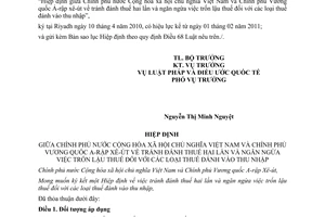 Thông báo 07/2011/SL-LPQT  hiệu lực Điều ước quốc tế