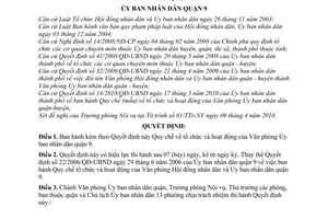 Quyết định 07/2010/QĐ-UBND Quy chế tổ chức hoạt động Văn phòng Ủy ban nhân dân quận 9