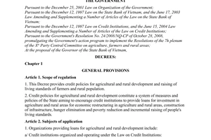 Decree No. 41/2010/ND-CP on credit policies for agricultural and rural developme
