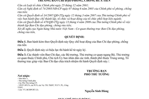 Quyết định 163/QĐ-BCĐPCRT  Quy chế hoạt động Ban Chỉ đạo phòng, chống rửa tiền