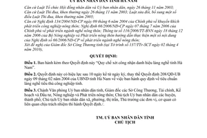 Quyết định 09/2010/QĐ-UBND Quy chế công nhận danh hiệu làng nghề