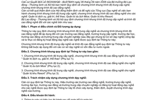 Thông tư 12/2010/TT-BLĐTBXH Chương trình khung trình độ trung cấp