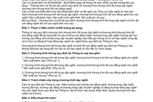 Thông tư 13/2010/TT-BLĐTBXH Chương trình khung trình độ trung cấp