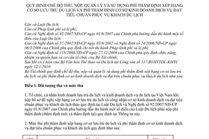 Thông tư 47/2010/TT-BTC  chế độ thu, nộp, quản lý sử dụng phí thẩm định xếp hạng cơ sở lưu trú du lịch  phí thẩm định cơ sở kinh doanh dịch vụ