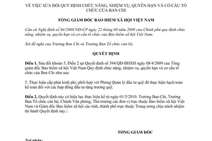 Quyết định 625/QĐ-BHXH sửa đổi quy định chức năng, nhiệm vụ, quyền hạn