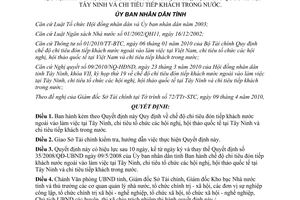 Quyết định 19/2010/QĐ-UBND chi đón tiếp khách nước ngoài vào làm việc tại Tây Ninh