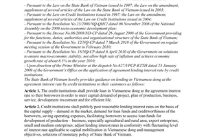 Circular No. 12/2010/TT-NHNN, providing guidance on lending in Vietnamese dong