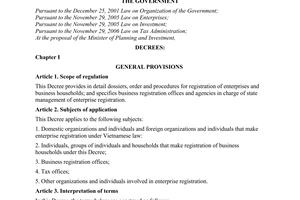 Decree No. 43/2010/ND-CP on enterprise registration
