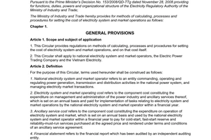 Circular 13/2010/TT-BCT methods calculating processes procedures setting cost electricity system