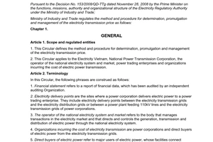 Circular 14/2010/TT-BCT method procedure promulgation management electricity transmission price