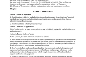 Circular No. 10/2010/TT-BGTVT providing for road administration and maintenance