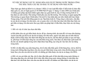 Chỉ thị 494/CT-TTg  sử dụng vật tư, hàng hóa sản xuất trong nước trong công tác đấu thầu các dự án đầu tư sử dụng vốn nhà nước