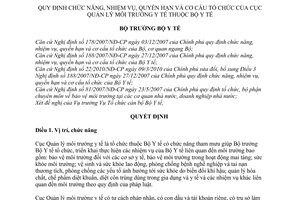 Quyết định 1278/QĐ-BYT chức năng, nhiệm vụ, quyền hạn