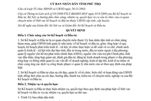 Quyết định 1025/2010/QĐ-UBND chức năng nhiệm vụ Sở Kế hoạch Đầu tư Phú Thọ