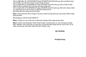 Thông tư 11/2010/TT-BGTVT Quy chuẩn kỹ thuật Quốc gia