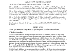 Quyết định 564/QĐ-UBND năm 2010 chức năng quyền hạn sở kế hoạch đầu tư Lạng Sơn
