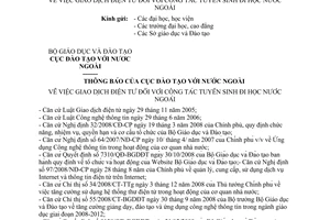 Thông báo 191/TB-BGDĐT giao dịch điện tử tuyển sinh đi học nước ngoài