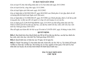 Quyết định 22/2010/QĐ-UBND hỗ trợ đào tạo đại học sau đại học Tây Ninh 2010 2015