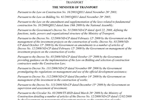 Decision No. 1058/QD-BGTVT 2010 on assignment and authorization to project management board