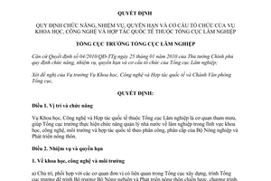 Quyết định 39/QĐ-TCLN 2010 chức năng nhiệm vụ cơ cấu tổ chức Vụ Khoa học công nghệ hợp tác quốc tế