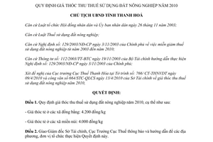 Quyết định 1325/QĐ-UBND năm 2010 giá thóc thu thuế sử dụng đất nông nghiệp Thanh Hóa