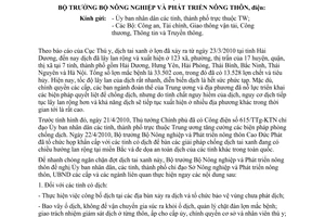 Công điện 15/CĐ-BNN-TY biện pháp cấp bách phòng chống bệnh tai xanh