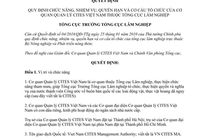 Quyết định 41/QĐ-TCLN 2010 chức năng nhiệm vụ quyền hạn cơ cấu tổ chức Cơ quan Quản lý Cites