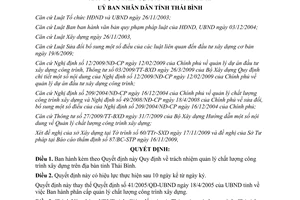 Quyết định 03/2010/QĐ-UBND trách nhiệm quản lý chất lượng công trình xây dựng Thái Bình
