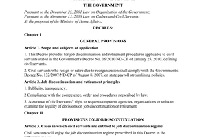 Decree No. 46/2010/ND-CP providing for job discontinuation and retirement proced