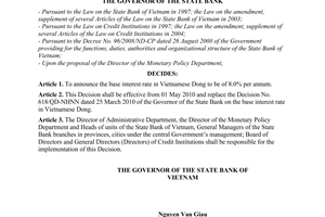 Decision No. 1011/QD-NHNN on the base interest rate in Vietnamese dong