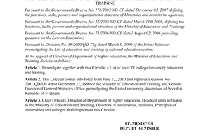 Circular No. 14/2010/TT-BGDDT promulgating the list of level IV college/university education and training